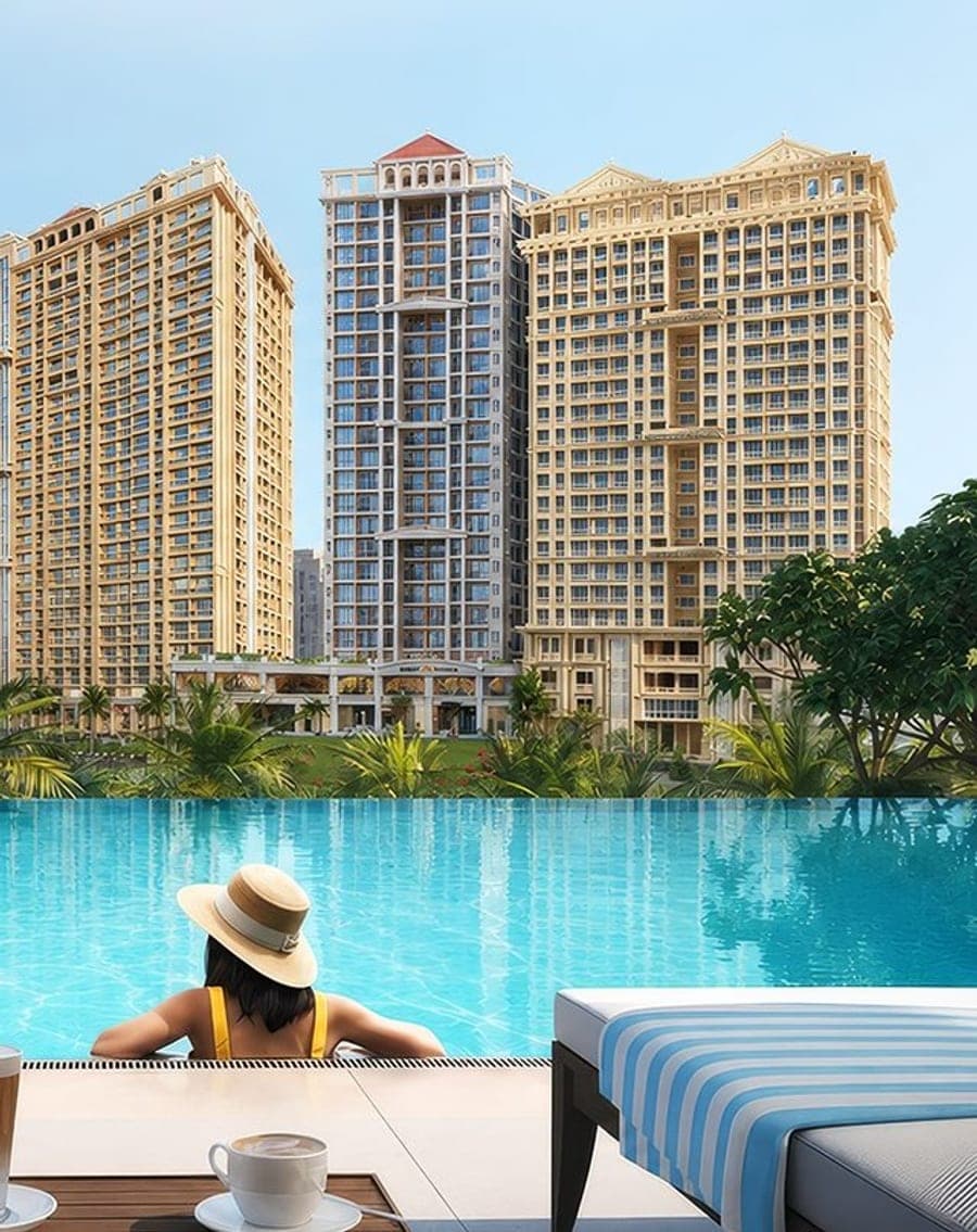 Deep Group towers rising above the pool deck